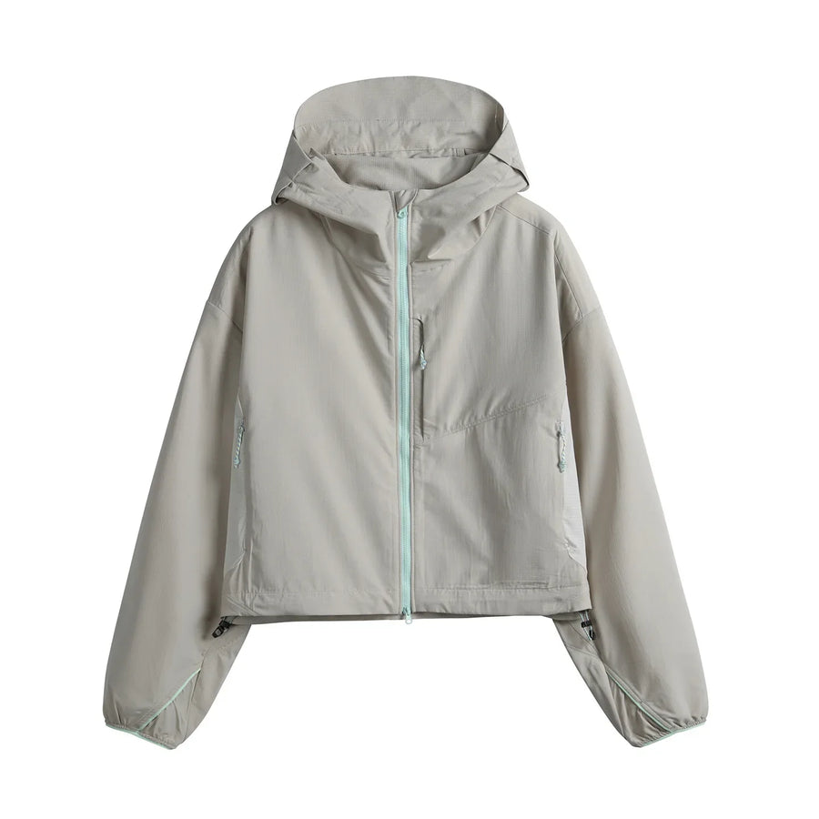 Damen Leichte Kapuzenjacke Crop Top Windjacke Reißverschluss