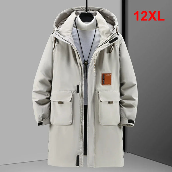 Herren Winter Parka Lang Gefüttert mit Kapuze und Taschen