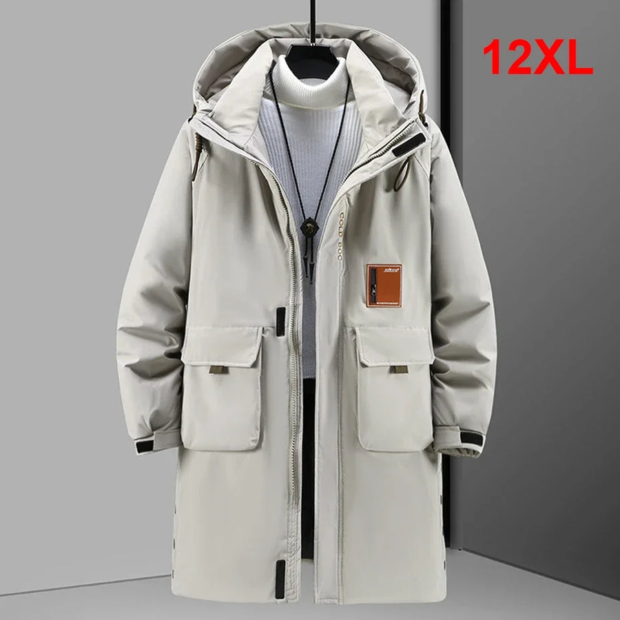Herren Winter Parka Lang Gefüttert mit Kapuze und Taschen