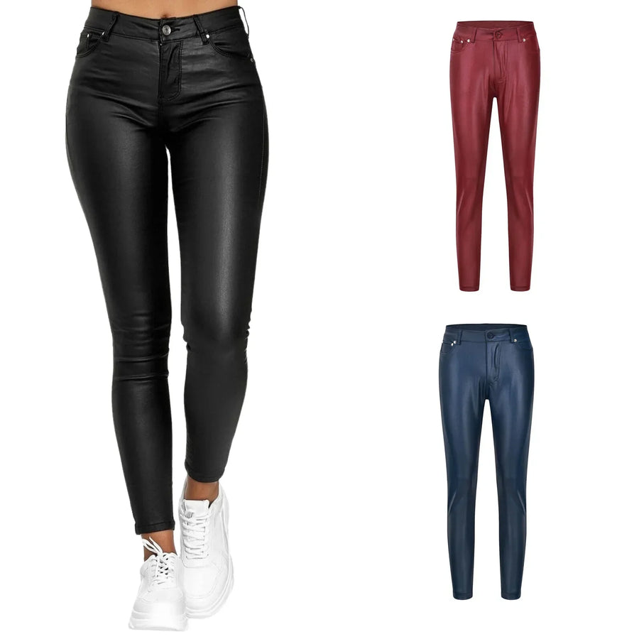 Skinnybroek voor dames in lederlook, zwart, slim fit