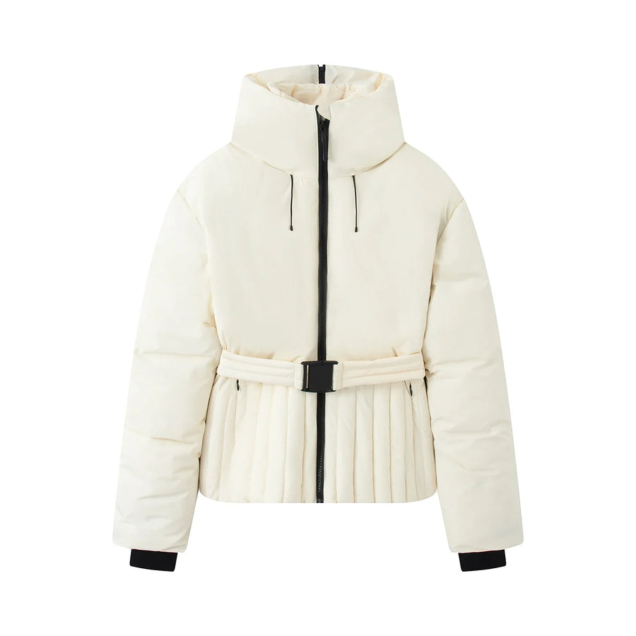Damen Steppjacke mit Stehkragen Gürtel Falten-Details