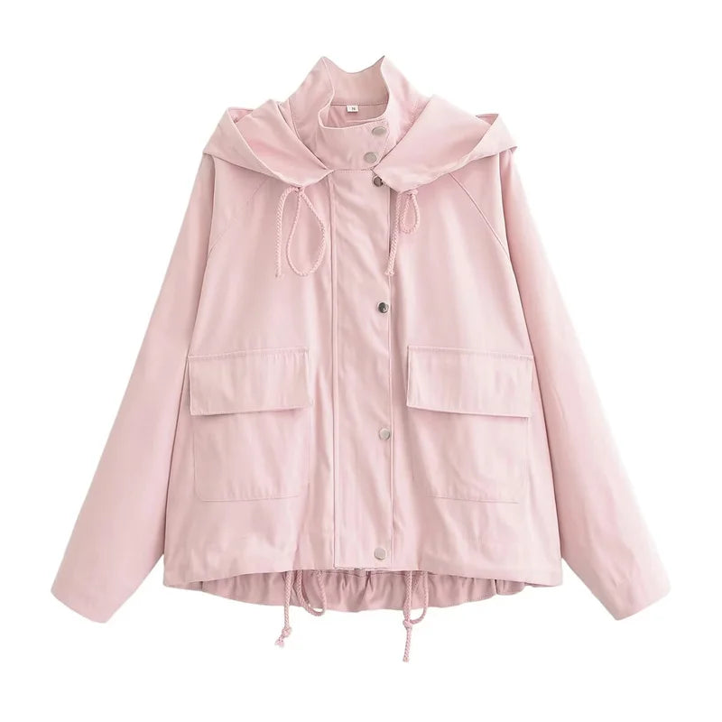Damen Jacke mit Kapuze in Rosa, leicht