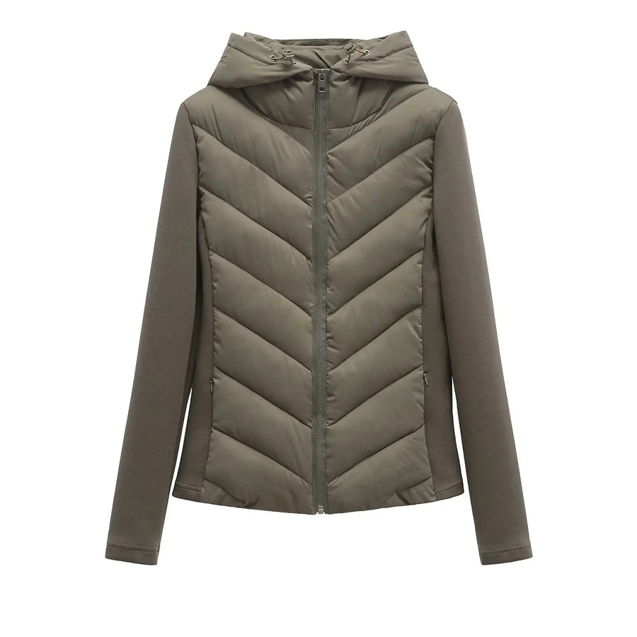Damen Steppjacke mit Kapuze, cremeweiß, langärmelig, Reißverschluss