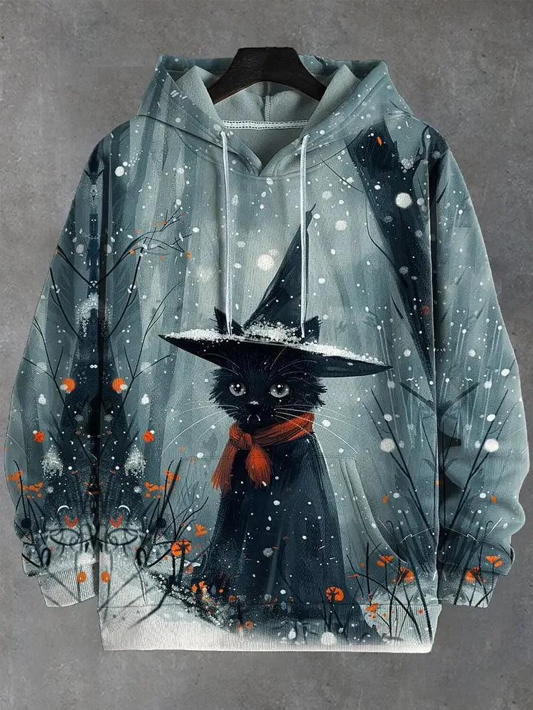 Unisexhoodie met kattenprint en kangoeroezak