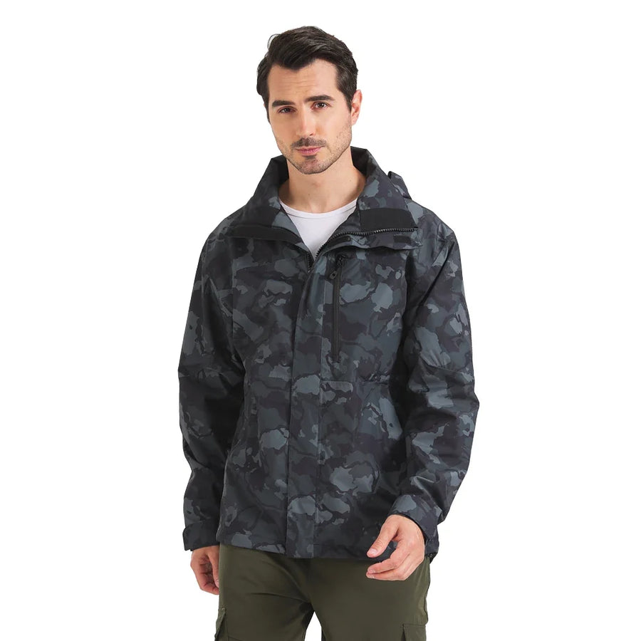 Herren Outdoorjacke Tarnmuster mit Kapuze & Reißverschluss, wasserabweisend