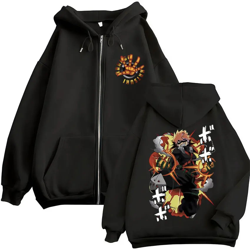 Unisex Reißverschluss Hoodie mit Kapuze & Druckmotiv, lässig