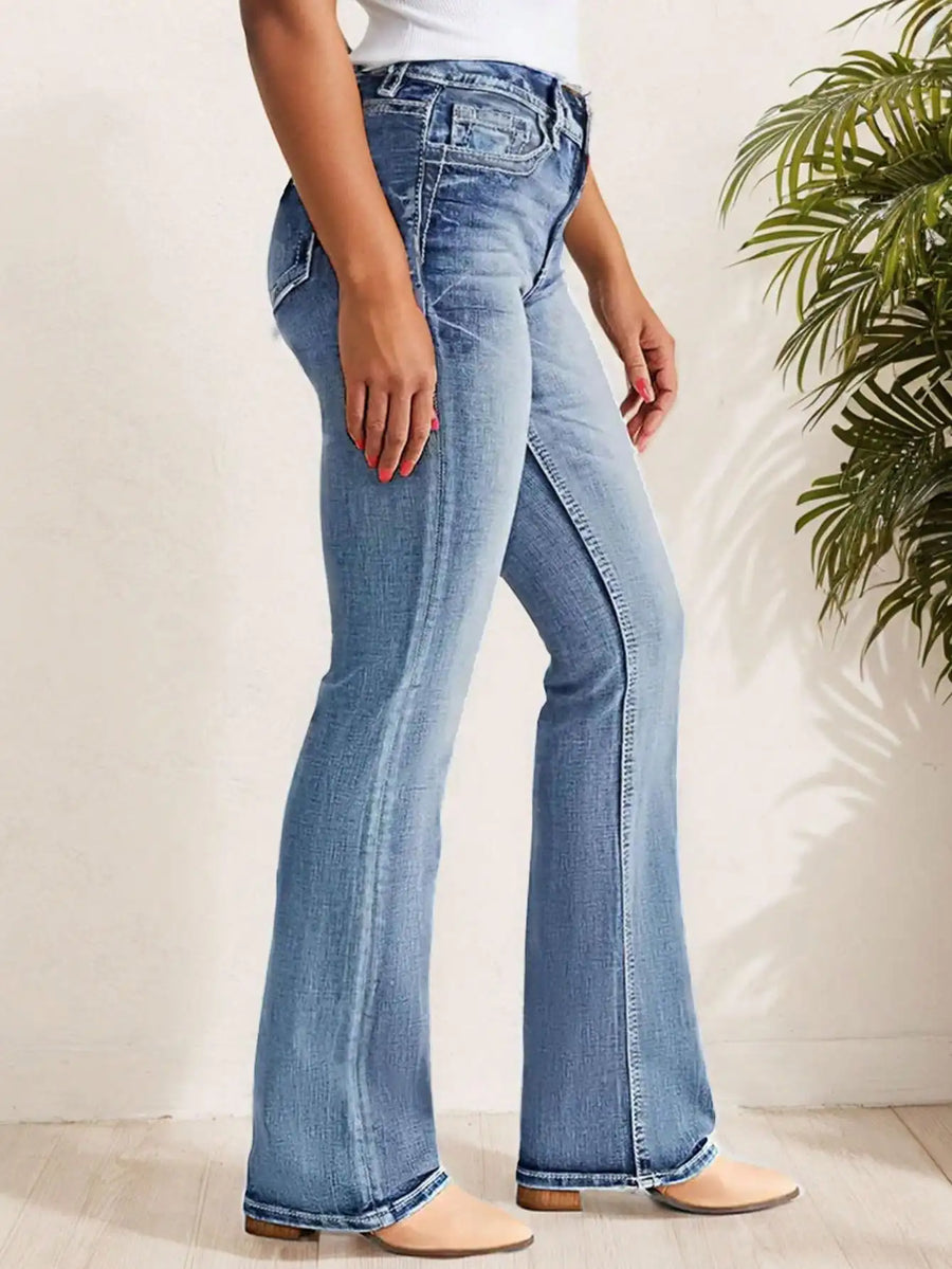 Dames bootcut-jeans, lichtblauw, met lichte wassing