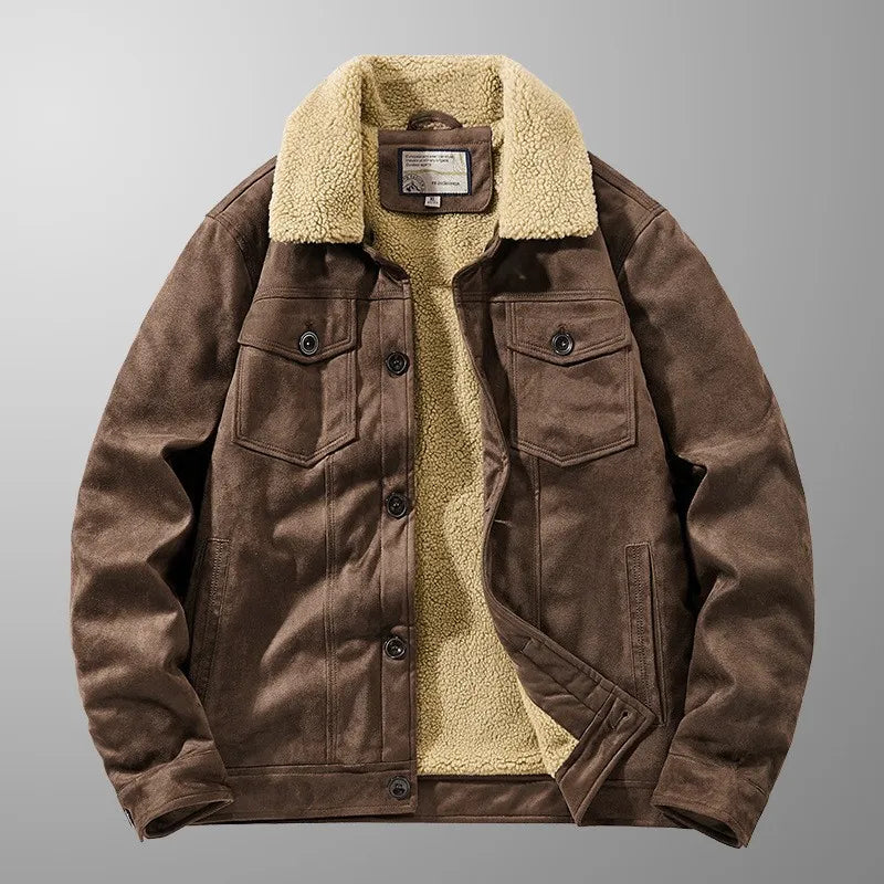 Herren Winterjacke im Blouson-Stil mit Teddyfutter und Kragen, Knöpfe, Brusttaschen