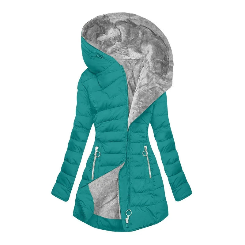 Damen Steppjacke mit Kapuze, gefüttert, Reißverschlusstaschen, Winterjacke