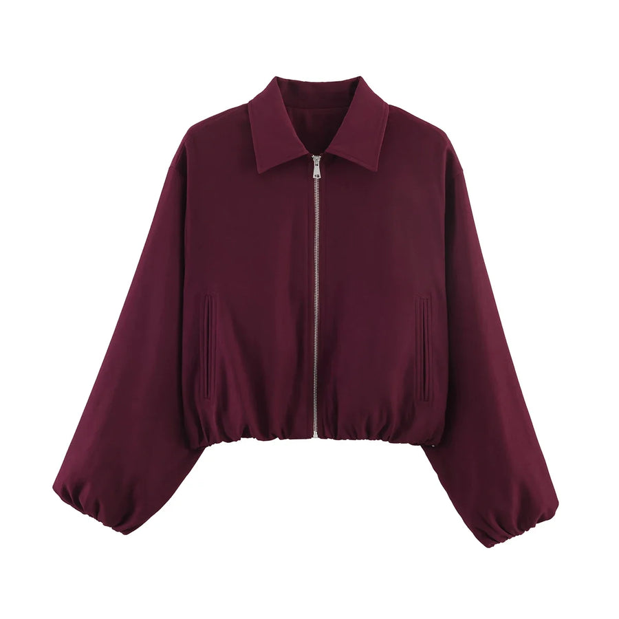 Damen Kurzjacke mit Reißverschluss, Kragen und Gummizugsaum