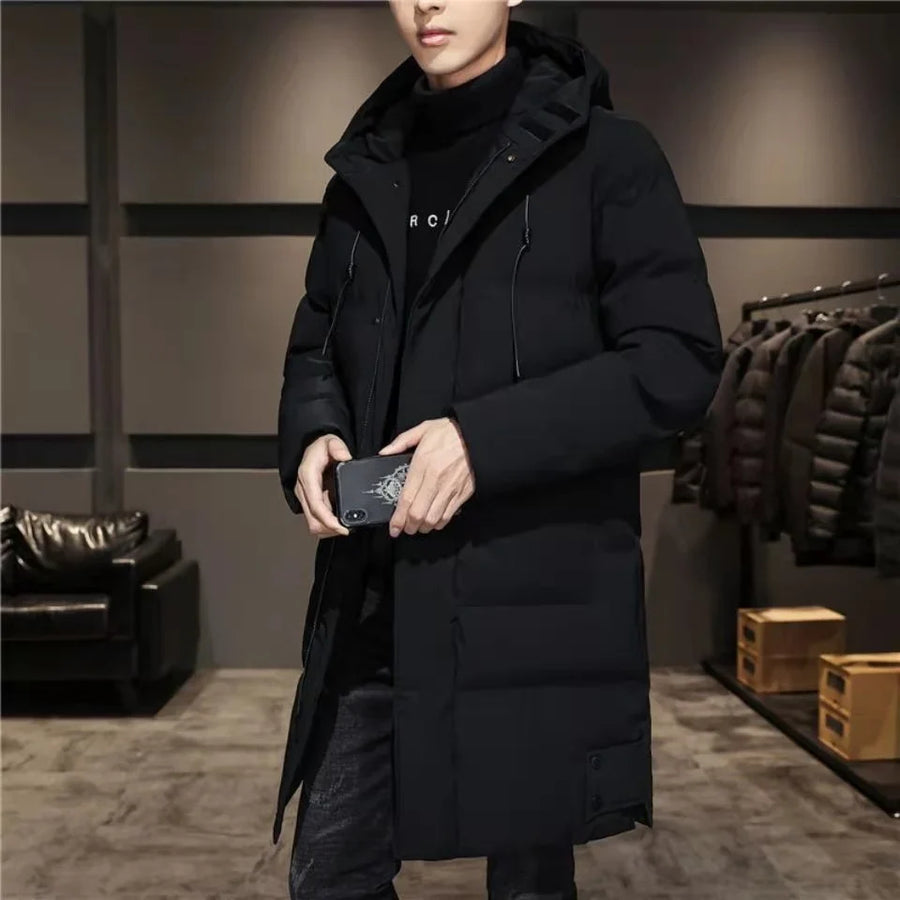 Herren Winter Steppmantel mit Kapuze Lang Grau