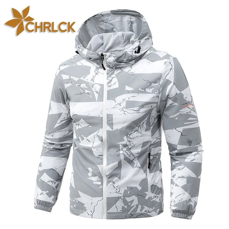 Leichte Kapuzenjacke mit Muster für Herren, Reißverschluss, Elastische Bündchen
