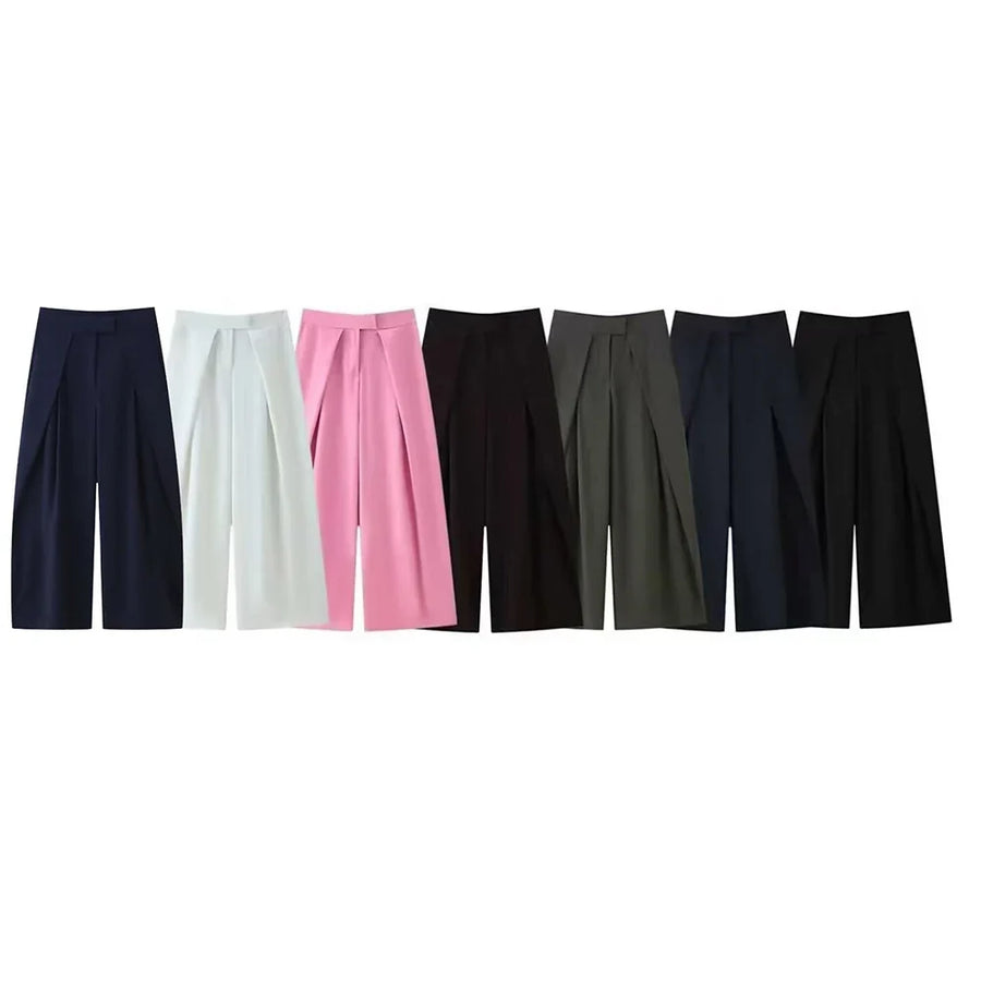 Damen Culottes Weites Bein Plissee Hose Kurz Unifarben