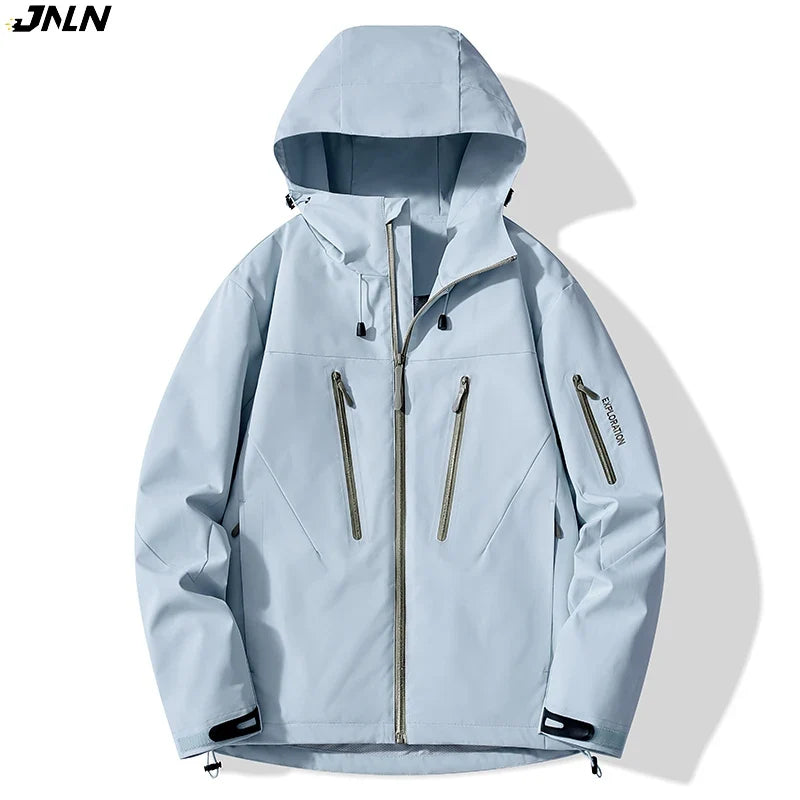 Unisex Outdoorjacke mit Kapuze, Reißverschlusstaschen und Kontrastdetails