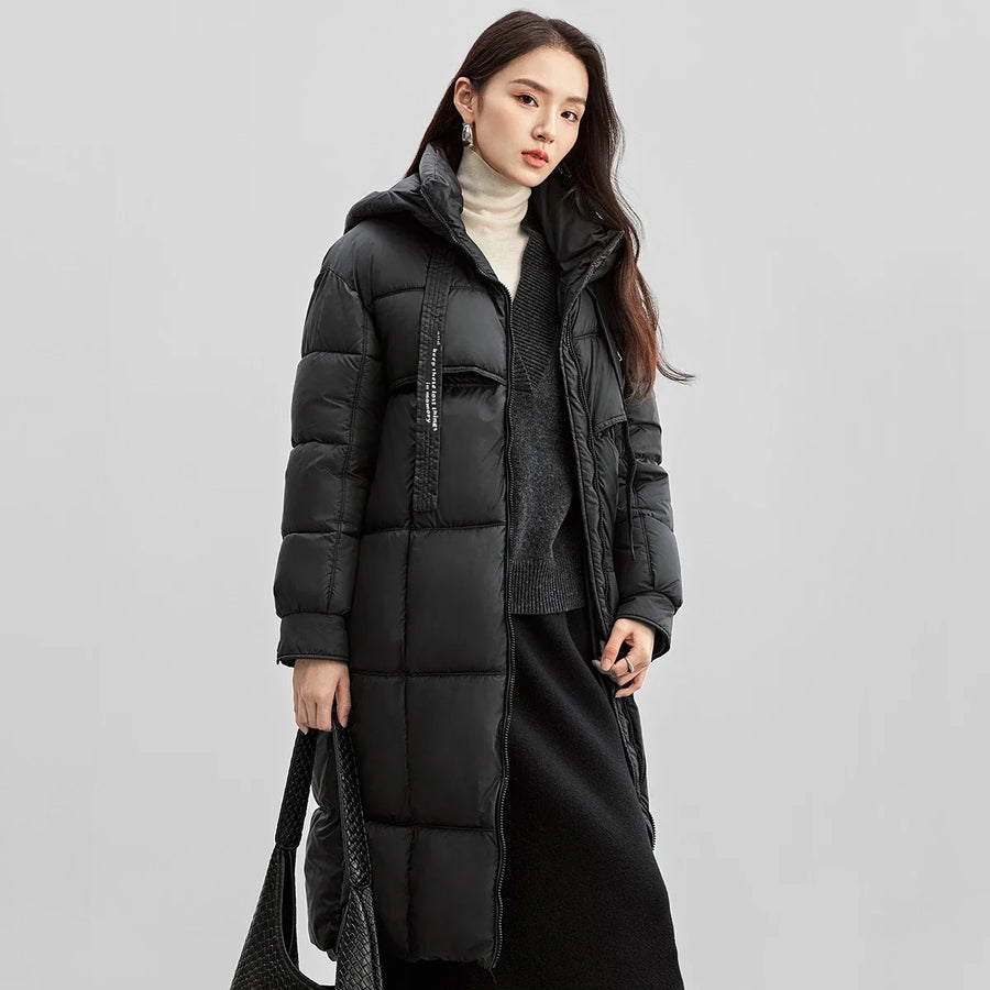 Damen Winter Parka mit Kapuze, langer Steppmantel