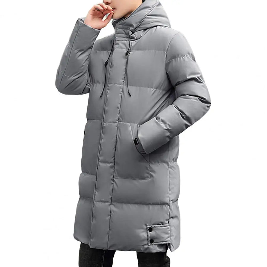 Herren Langer Steppmantel mit Kapuze Winterjacke Gepolstert