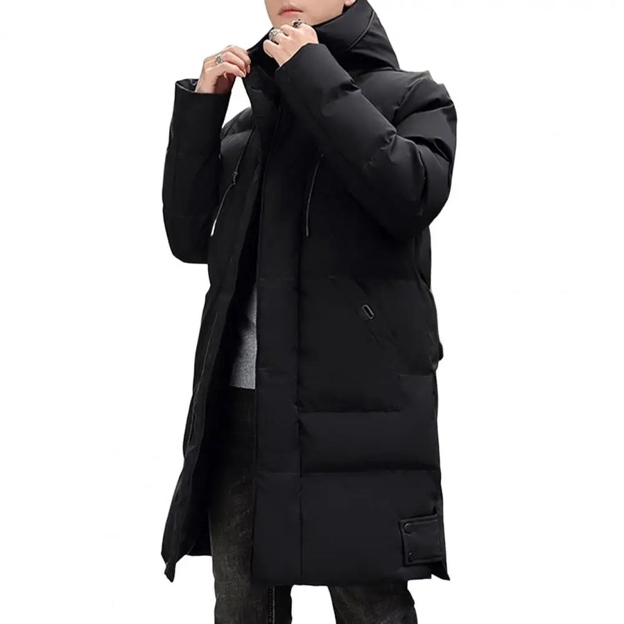 Herren Langer Steppmantel mit Kapuze Winterjacke Gepolstert