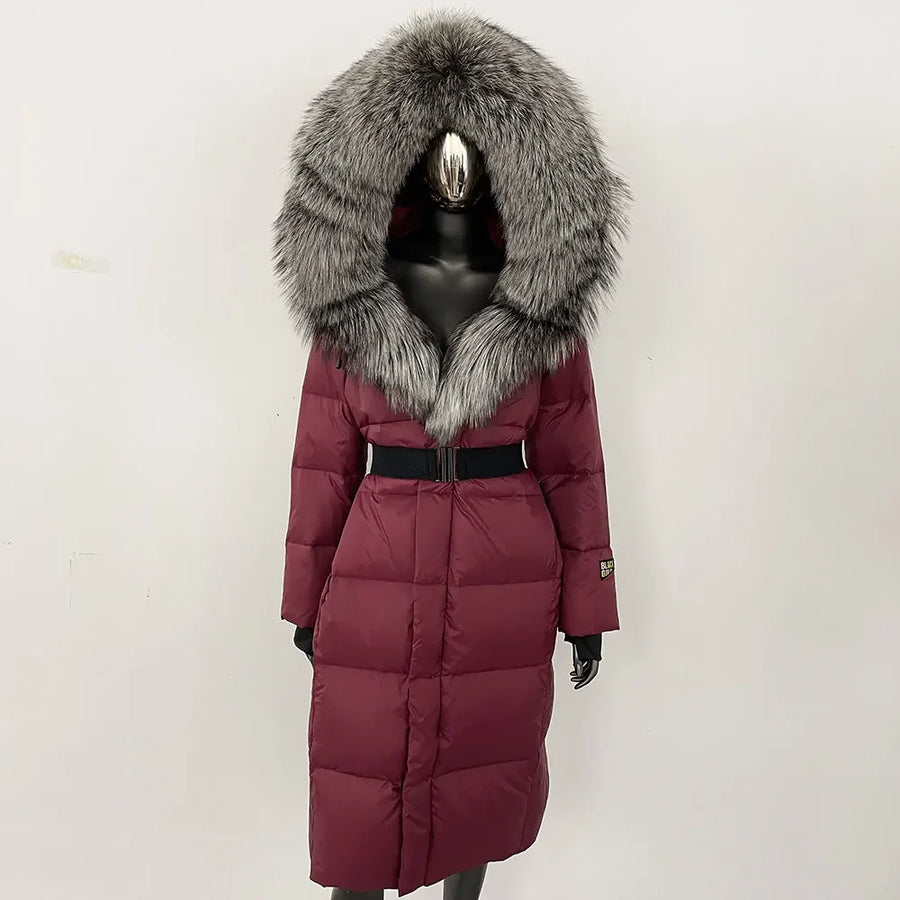 Damen Winter Steppmantel mit Kapuze und Fellkragen Schwarz Grau