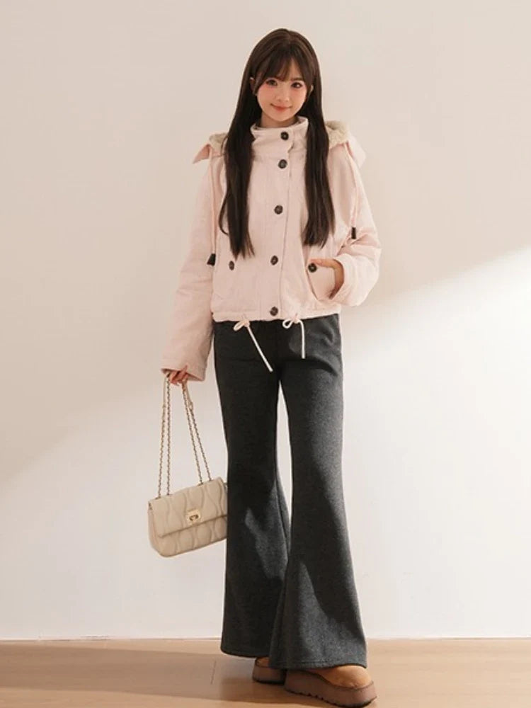 Damen Cord Jacke mit Kapuze und Teddyfutter Hellrosa