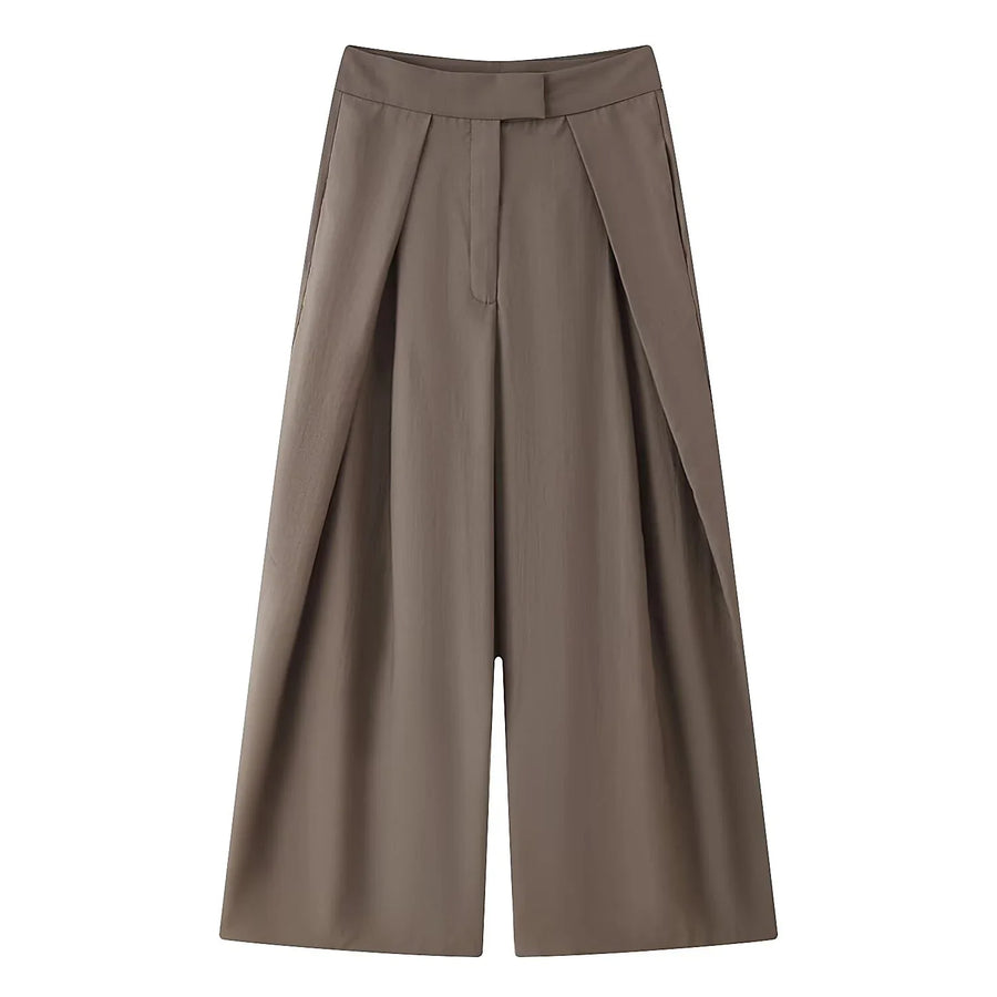 Damen Culottes Weites Bein Plissee Hose Kurz Unifarben