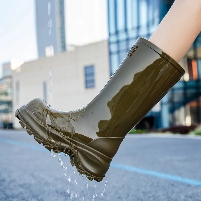 Unisex glanzende hoge regenlaarzen met profielzool