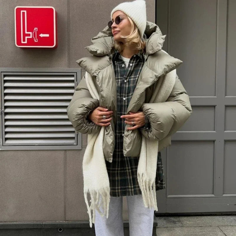 Damen Pufferjacke mit Kapuze, kurz geschnitten, uni