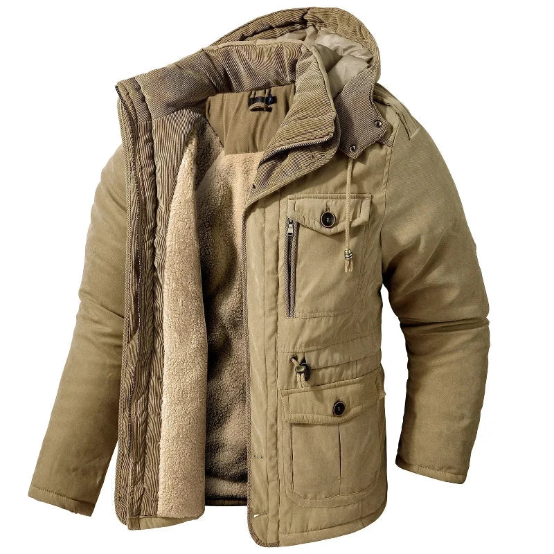 Winterjas voor heren met capuchon, teddyvoering en zakken
