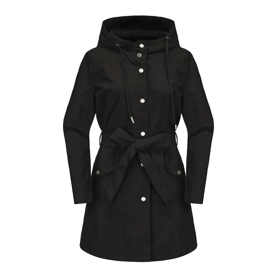 Damen Regenjacke mit Kapuze und Bindegürtel, Beige