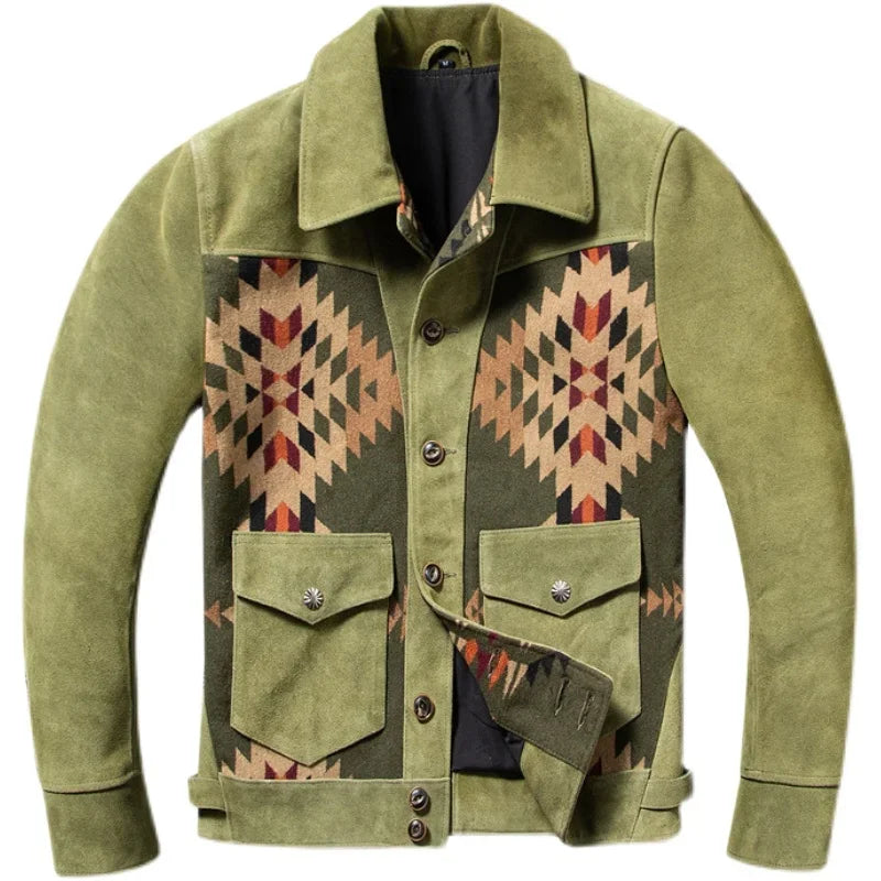 Herren Jacke mit gemusterter Vorderseite, Hemdkragen und Taschen