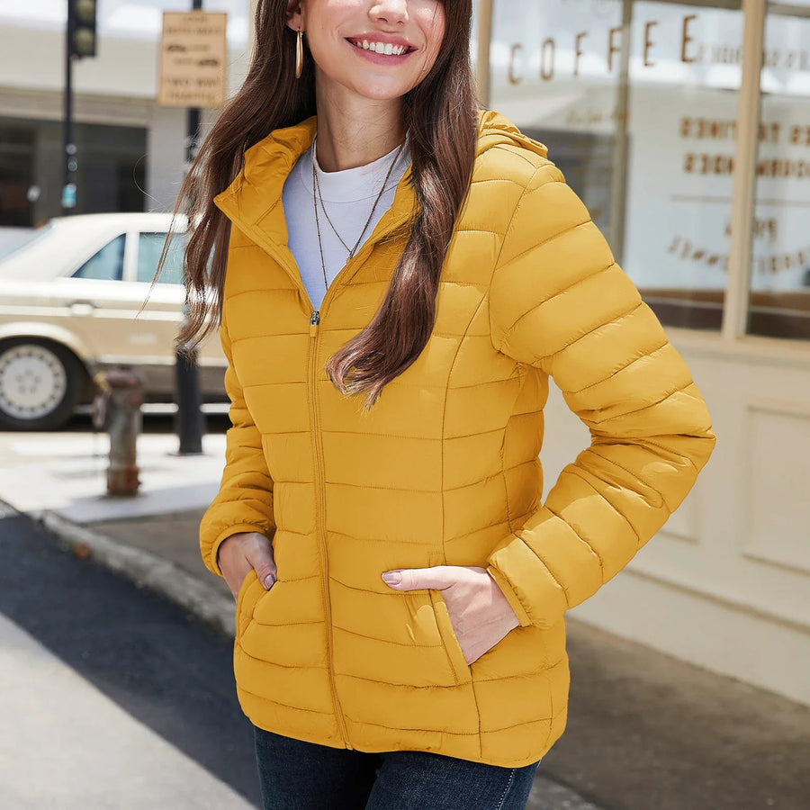 Damen Steppjacke mit Kapuze, leicht & gefüttert, warm für Herbst & Winter