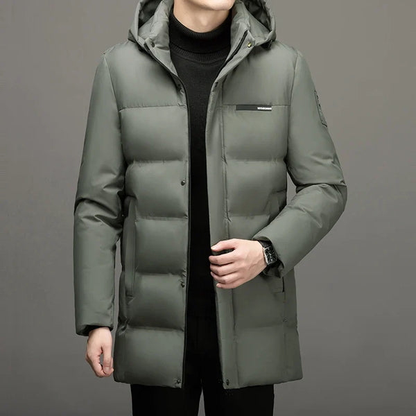 Herren Winter Steppjacke mit Kapuze lang gepolstert