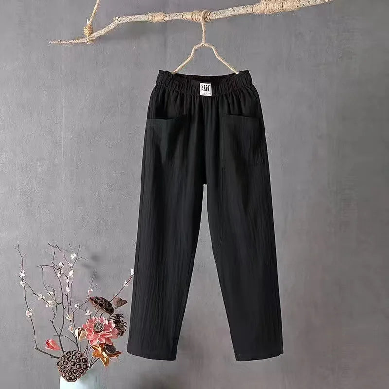 Damen Leichte Hose mit Gummizug und Taschen – Bequeme Sommerhose
