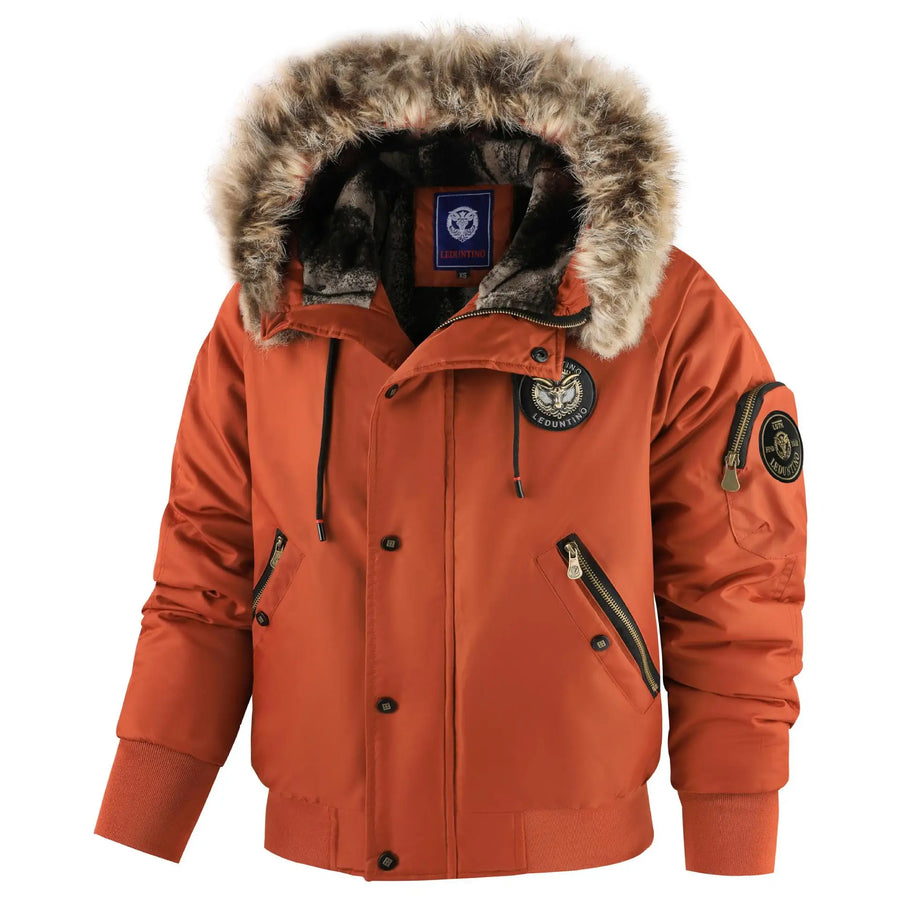 Herren Winter Bomberjacke mit Kunstpelzkragen und Kapuze, gefüttert
