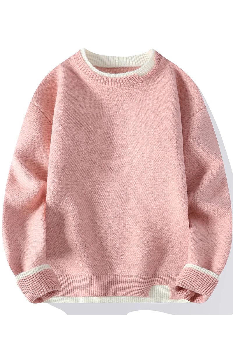 Unisex tweekleurige trui met ronde hals, gebreid, zacht materiaal