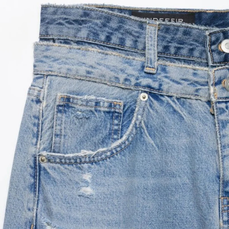 Jeans voor dames, wijde pasvorm, lichte wassing, destroyed look