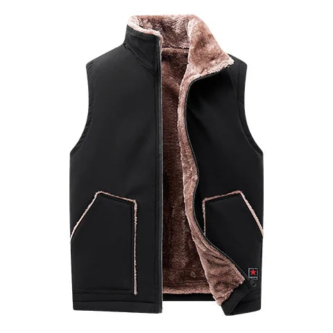 Herenbodywarmer met pluche voering, knoopsluiting en V-hals, olijfgroen