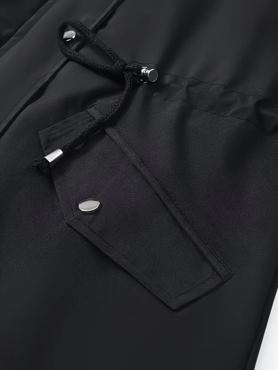 Damen Regenjacke Winddicht Atmungsaktiv mit Kariertem Futter Schwarz