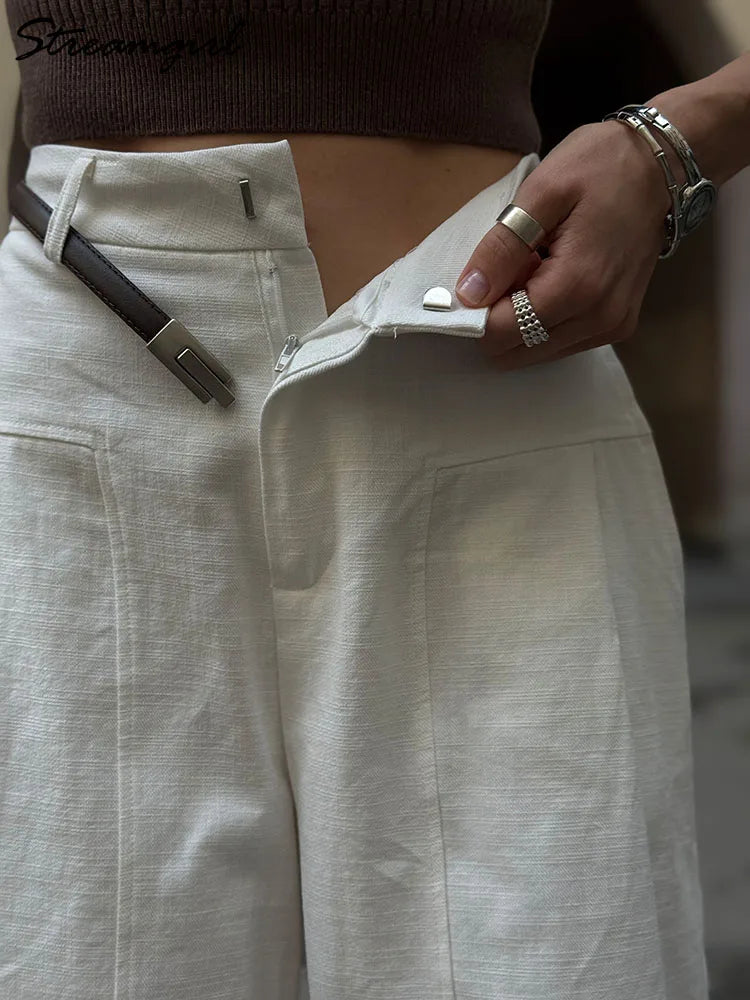 Damesbroek met wijde pijpen, high waist en losse palazzosnit