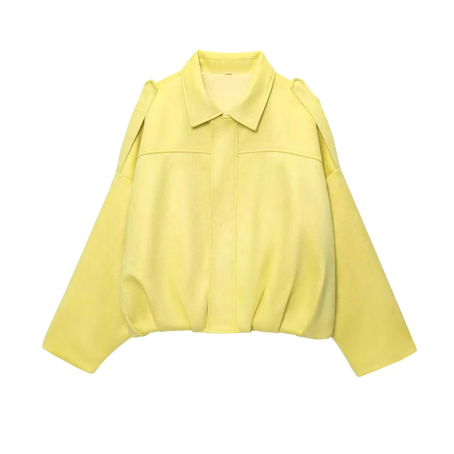 Damen Bomberjacke Crop Design mit Kentkragen und weiten Ärmeln in verschiedenen Farben