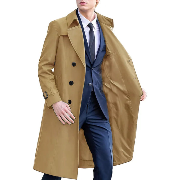 Herren Trenchcoat Zweireiher Langer Mantel mit Reverskragen