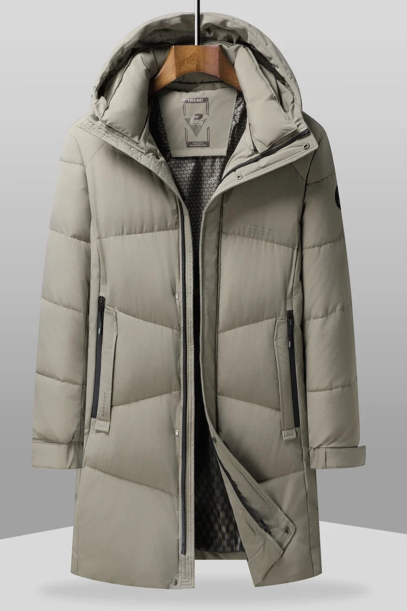 Herren Winter Steppmantel mit Kapuze Lang Schwarz