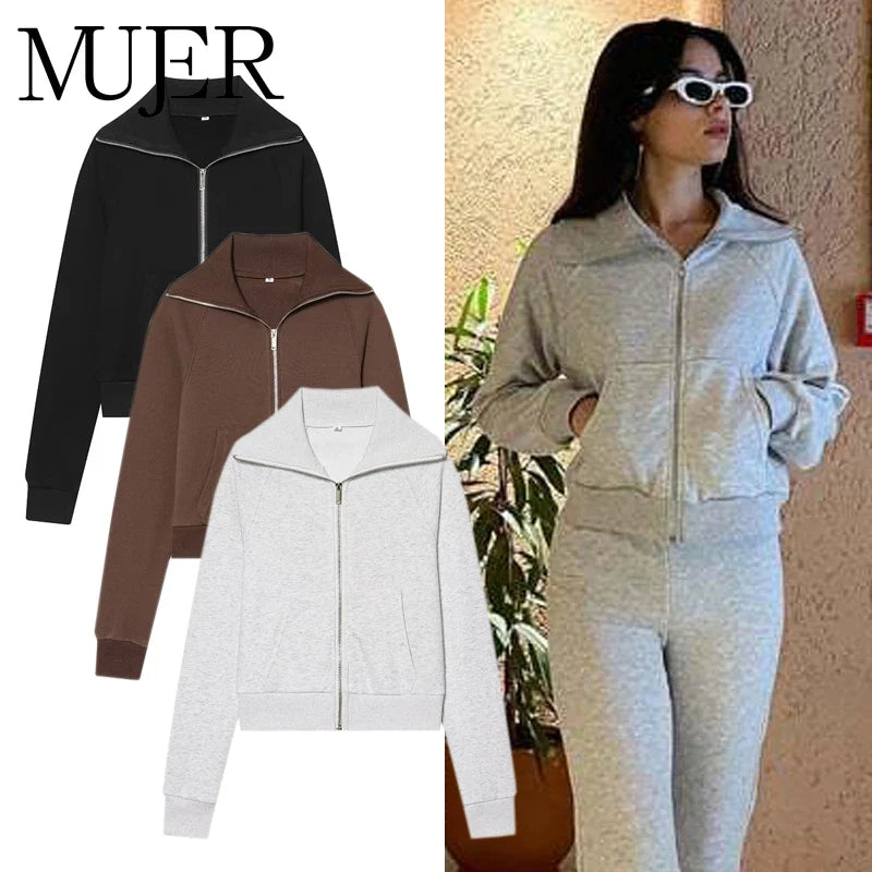 Damen Sportlicher Hoodie mit Reißverschluss & Flare Hose Set