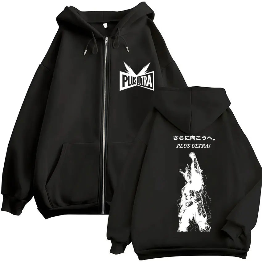 Unisex Reißverschluss Hoodie mit Kapuze & Druckmotiv, lässig