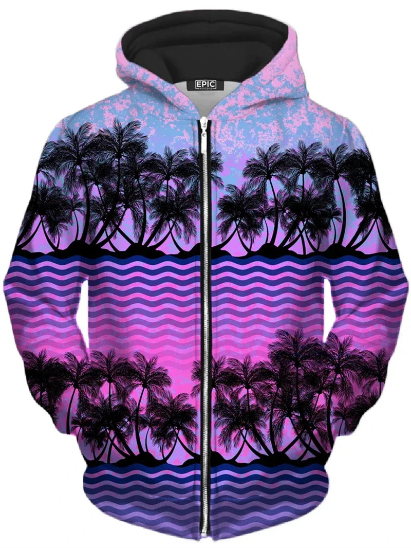 Unisex hoodie met rits en kleurrijke boomgrafiek