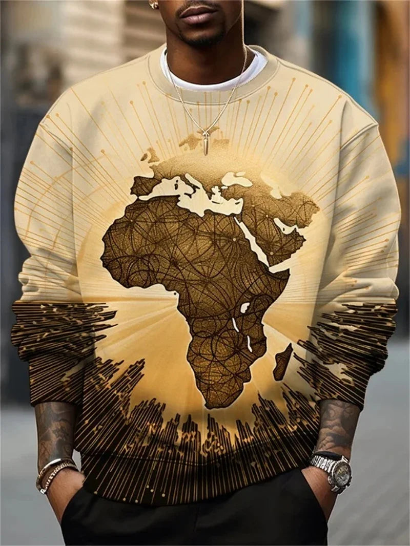 Herentrui met ronde hals, lange mouwen en print met Afrodesign