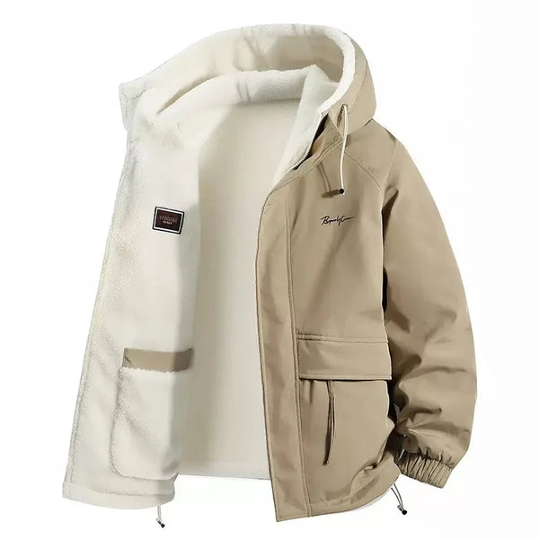 Herren Winterjacke mit Kapuze und weichem Innenfutter – Beige
