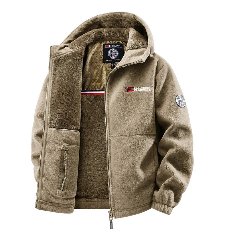 Herren Winter Fleecejacke mit Kapuze und Reißverschluss, gefüttert, warm