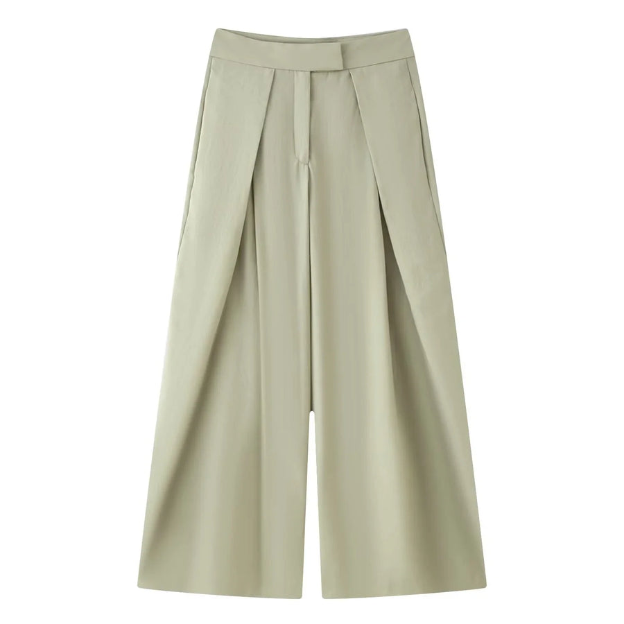 Damen Culottes Weites Bein Plissee Hose Kurz Unifarben