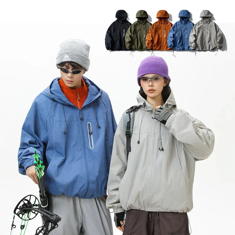 Unisex Leichte Jacke mit Kapuze und Reißverschluss Tasche