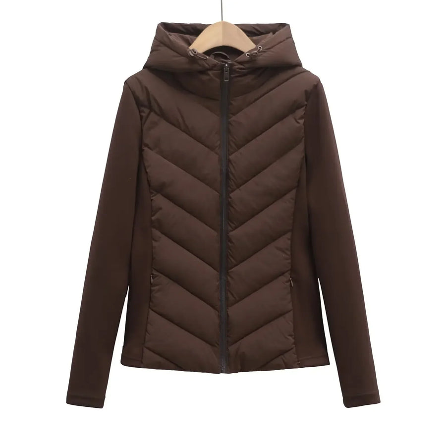 Damen Steppjacke mit Kapuze, cremeweiß, langärmelig, Reißverschluss